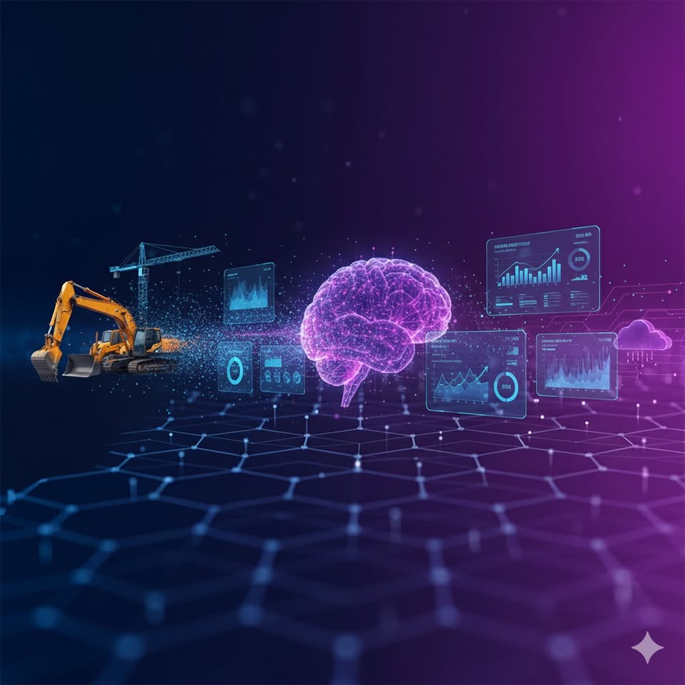 AI-Powered Rental Management - Equipment transforming into intelligent data analytics